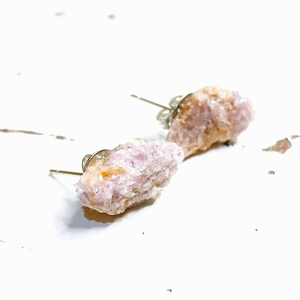 Raw Lepidolite Crystal Stud Earrings, Gemstone Boho